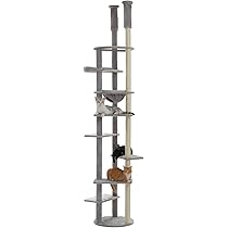 キャットタワー　突っ張り型キャットタワー　グレー　全面麻紐　スリム　猫用品 Amazon | キャットタワー 突っ張り スリム 省スペース 猫タワー